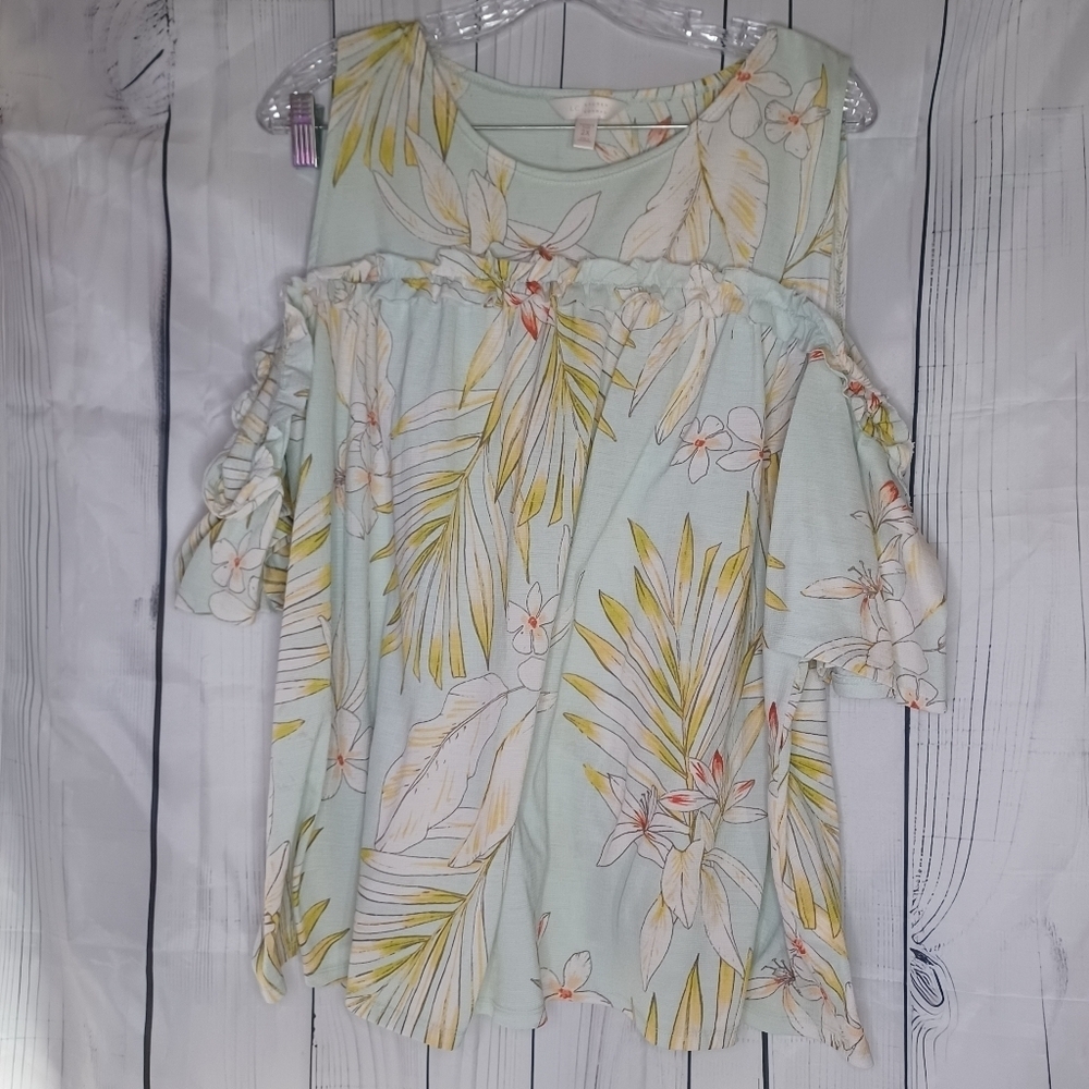 LC Lauren Conrad cold shoulder floral fern flowy feminine top